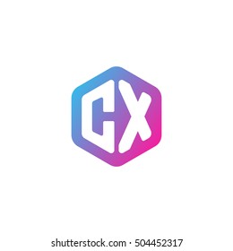 Initial letters CX rounded hexagon shape blue pink purple simple modern logo