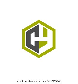 Initial letters CY negative space hexagon shape logo green black gray