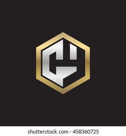 Initial letters CY negative space hexagon shape logo silver gold