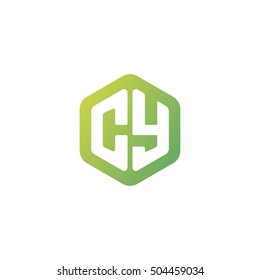 Initial letters CY rounded hexagon shape green simple modern logo