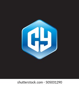 Initial letters CY rounded hexagon shape blue modern logo