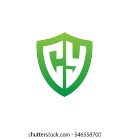 Initial letters CY shield shape green simple logo