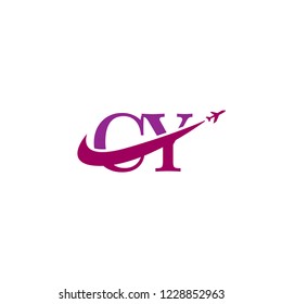 Initial Letters CY Travel Logo Design with Aircraft Airplane and Swoosh Icon