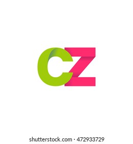 Initial letters CZ overlapping fold logo green magenta