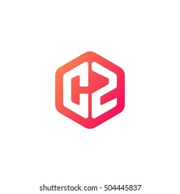 Initial letters CZ rounded hexagon shape red orange simple modern logo