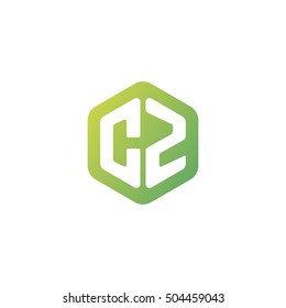 Initial letters CZ rounded hexagon shape green simple modern logo