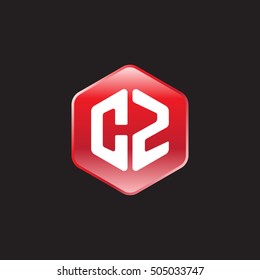 Initial letters CZ rounded hexagon shape red modern logo