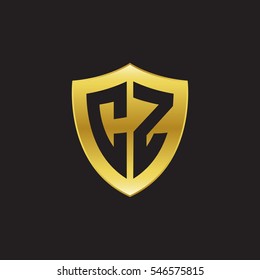 Initial letters CZ shield shape gold logo