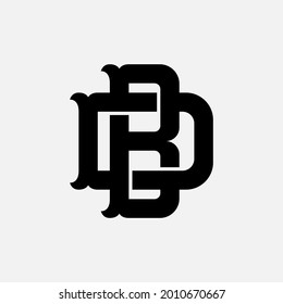 Initial letters D, B, DB or BD overlapping, interlocked monogram logo, black color on white background
