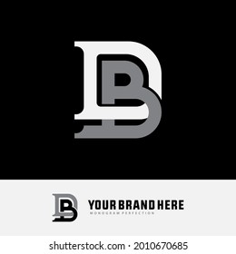 Initial letters D, B, DB or BD overlapping, interlocked monogram logo, white and gray color on black background