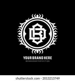 Initial letters D, B, DB or BD overlapping, interlocked monogram logo, white color on black background