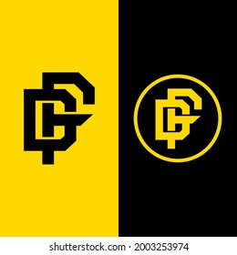 Initial letters D, F, DF or FD overlapping, interlocked monogram logo, black and yellow color 