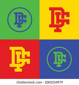 Initial letters D, F, DF or FD overlapping, interlocked monogram logo on color variations 