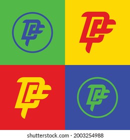 Initial letters D, F, DF or FD overlapping, interlocked monogram logo on color variations 
