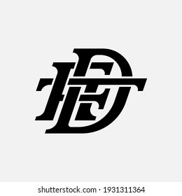 Las letras iniciales D, F, T, DFT, DTF, FTD, FDT, TDF o TFD se solapan, interbloquean, monograma, color negro sobre fondo blanco