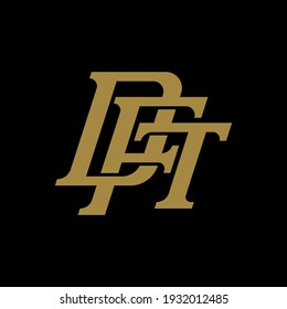 Las letras iniciales D, F, T, DFT, DTF, FTD, FDT, TDF o TFD se solapan, se entrelazan, se montan con el logotipo del monograma, el color dorado en el fondo negro