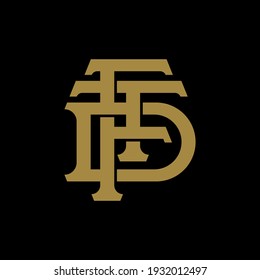 Las letras iniciales D, F, T, DFT, DTF, FTD, FDT, TDF o TFD se solapan, se entrelazan, se montan con el logotipo del monograma, el color dorado en el fondo negro