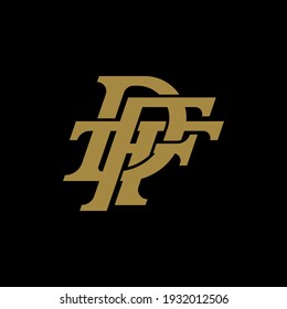 Las letras iniciales D, F, T, DFT, DTF, FTD, FDT, TDF o TFD se solapan, se entrelazan, se montan con el logotipo del monograma, el color dorado en el fondo negro