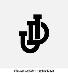 Initial letters D, J, DJ or JD overlapping, interlocked monogram logo, black color on white background