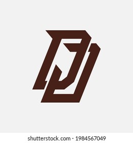 Initial letters D, J, DJ or JD overlapping, interlocked monogram logo, brown color on white background