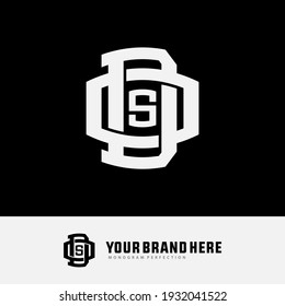 Initial letters D, O, S, DOS, DSO, OSD, ODS, SDO or SOD overlapping, interlock, monogram logo, white color on black background