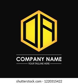 Initial letters DA hexagon shape logo design black gold