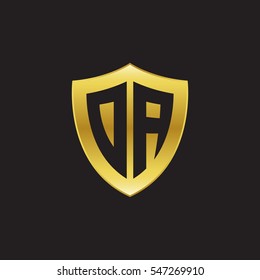 Initial letters DA, OA, shield shape gold logo