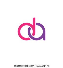 Initial letters da, round linked chain shape lowercase logo modern design pink purple