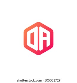 Initial letters DA rounded hexagon shape red orange simple modern logo