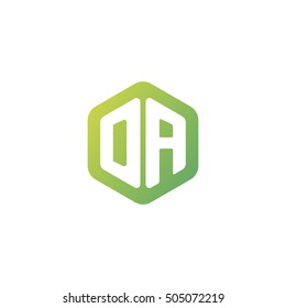 Initial letters DA rounded hexagon shape green simple modern logo