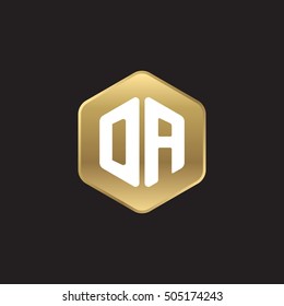 Initial letters DA rounded hexagon shape gold modern logo