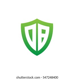 Initial letters DB, OB, shield shape green simple logo