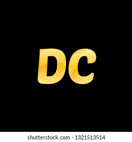 Initial letters DC with logo design inspiration gold metallic texture, trendy, 3d glossy texture, overlapping, based alphabet logo for media company identity, isolated on black background.