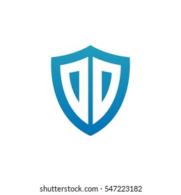 Initial letters DD, DO, shield shape blue simple logo