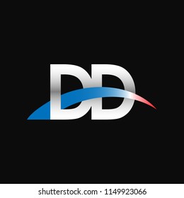 Initial letters DD overlapping movement swoosh logo, metal silver blue red color on black background