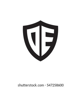 Initial letters DE, OE, shield shape black monogram logo