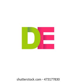 Initial letters DE overlapping fold logo green magenta