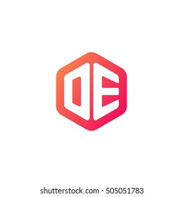 Initial letters DE rounded hexagon shape red orange simple modern logo