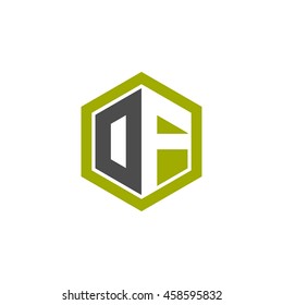 Initial letters DF, OF, negative space hexagon shape logo green black gray