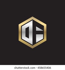 Initial letters DF, OF, negative space hexagon shape logo silver gold