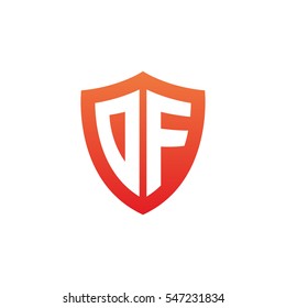 Initial letters DF, OF, shield shape red simple logo