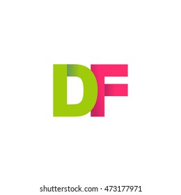 Initial letters DF overlapping fold logo green magenta