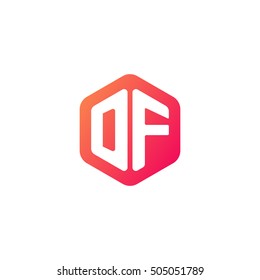 Initial letters DF rounded hexagon shape red orange simple modern logo