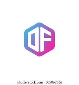 Initial letters DF rounded hexagon shape blue pink purple simple modern logo