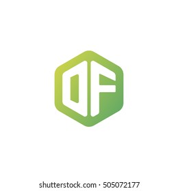 Initial letters DF rounded hexagon shape green simple modern logo