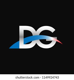 Initial letters DG overlapping movement swoosh logo, metal silver blue red color on black background