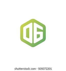 Initial letters DG rounded hexagon shape green simple modern logo