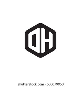 Initial letters DH rounded hexagon shape monogram black simple modern logo