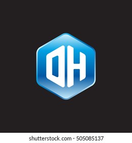 Initial letters DH rounded hexagon shape blue modern logo