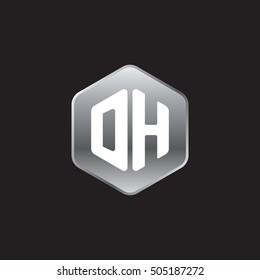 Initial letters DH rounded hexagon shape silver modern logo